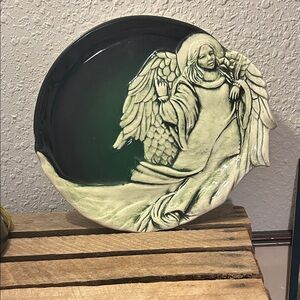 Serene Angel Ceramic Plate in Green and Cream Celestial, Spiritual, Serene